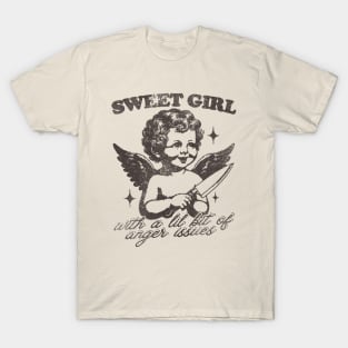 Sweet Girls With Anger Issues T-Shirt, Retro Unisex Adult T Shirt, Vintage Angel T-Shirt